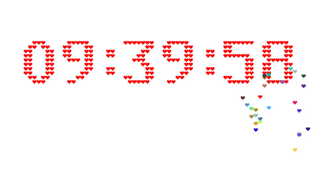 HTML5 Canvas爱心组成的数字时钟代码