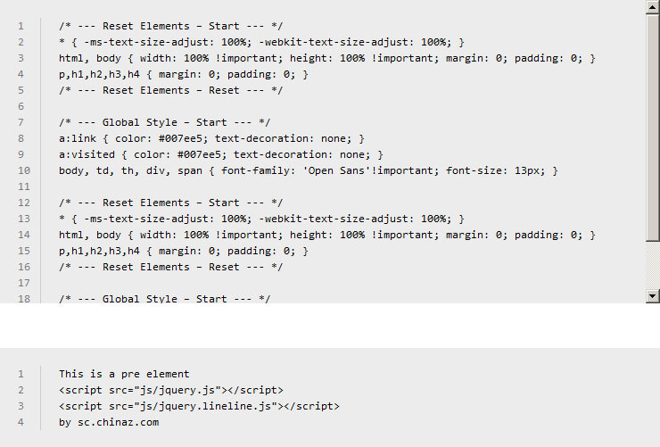 jquery.lineline.js插件自定义生成代码行号特效