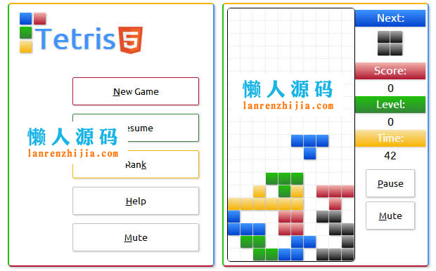 HTML5俄罗斯方块游戏源码下载